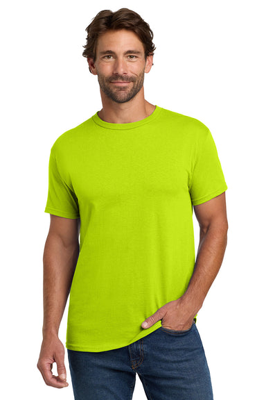 Hanes 5280 Mens ComfortSoft Short Sleeve Crewneck T-Shirt Safety Green Model Front