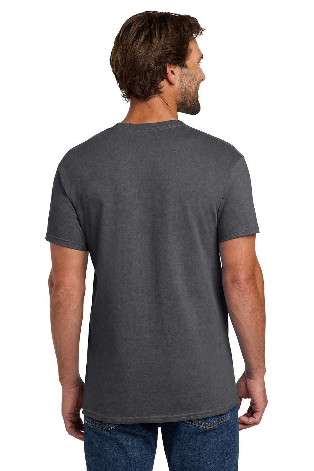 Hanes 5280 Mens ComfortSoft Short Sleeve Crewneck T-Shirt Smoke Grey Model Back