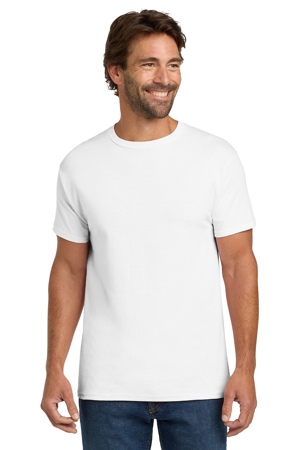 Hanes 5280 Mens ComfortSoft Short Sleeve Crewneck T-Shirt White Model Front