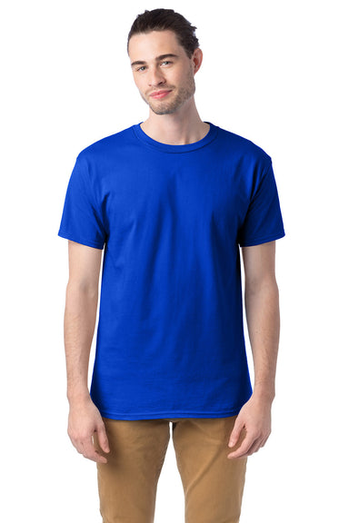 Hanes 5280 Mens ComfortSoft Short Sleeve Crewneck T-Shirt Athletic Royal Blue Model Front