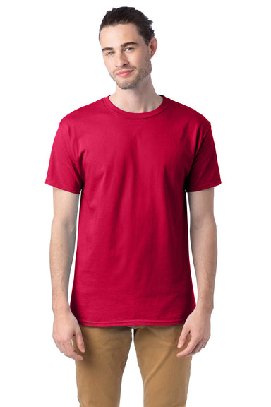 Hanes 5280 Mens ComfortSoft Short Sleeve Crewneck T-Shirt Athletic Crimson Red Model Front