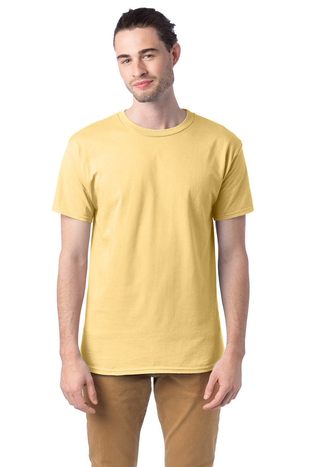 Hanes 5280 Mens ComfortSoft Short Sleeve Crewneck T-Shirt Athletic Gold Model Front