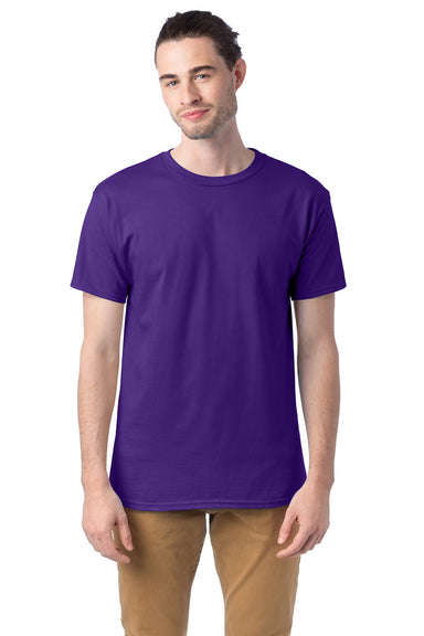 Hanes 5280 Mens ComfortSoft Short Sleeve Crewneck T-Shirt Athletic Purple Model Front