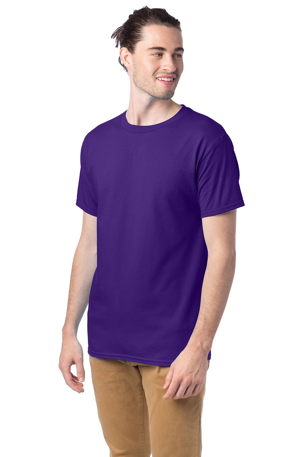 Hanes 5280 Mens ComfortSoft Short Sleeve Crewneck T-Shirt Athletic Purple Model 3Q