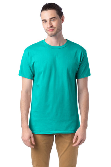 Hanes 5280 Mens ComfortSoft Short Sleeve Crewneck T-Shirt Athletic Teal Green Model Front