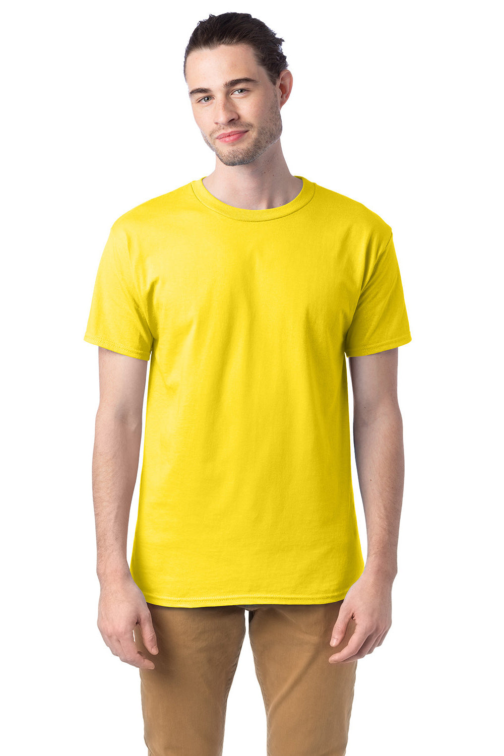 Hanes 5280 Mens ComfortSoft Short Sleeve Crewneck T-Shirt Athletic Yellow Model Front