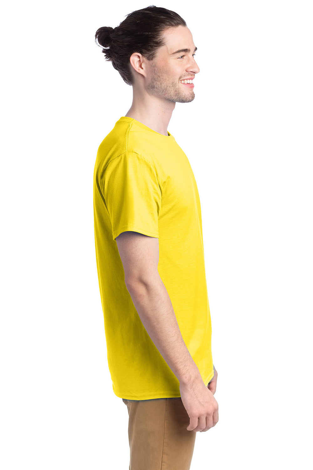 Hanes 5280 Mens ComfortSoft Short Sleeve Crewneck T-Shirt Athletic Yellow Model Side