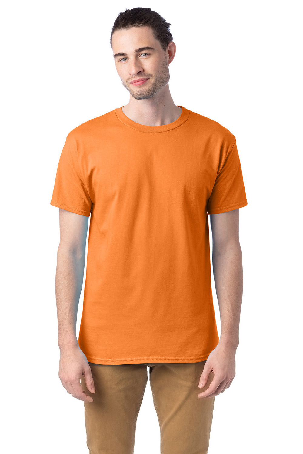 Hanes 5280 Mens ComfortSoft Short Sleeve Crewneck T-Shirt Tennessee Orange Model Front