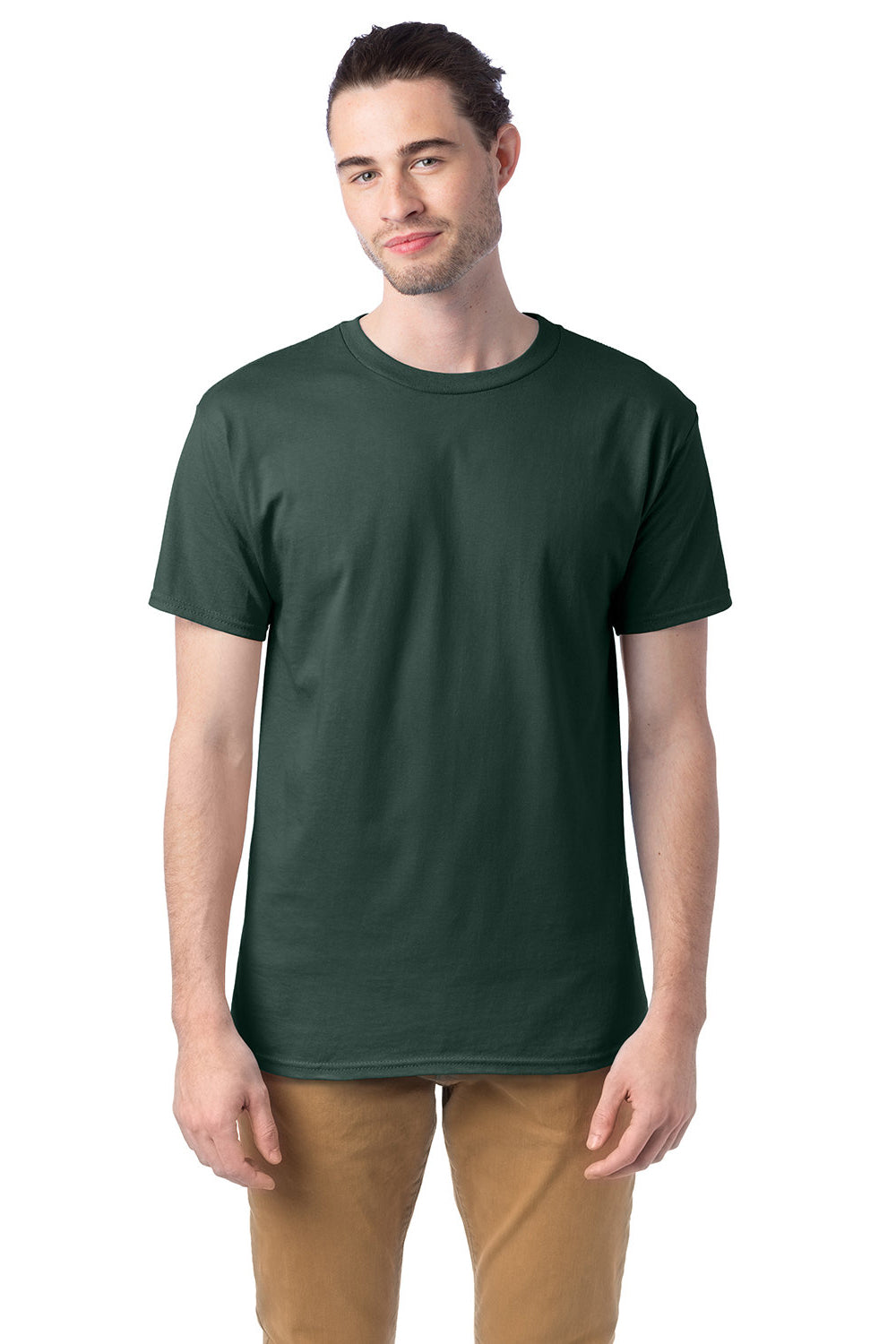 Hanes 5280 Mens ComfortSoft Short Sleeve Crewneck T-Shirt Athletic Dark Green Model Front