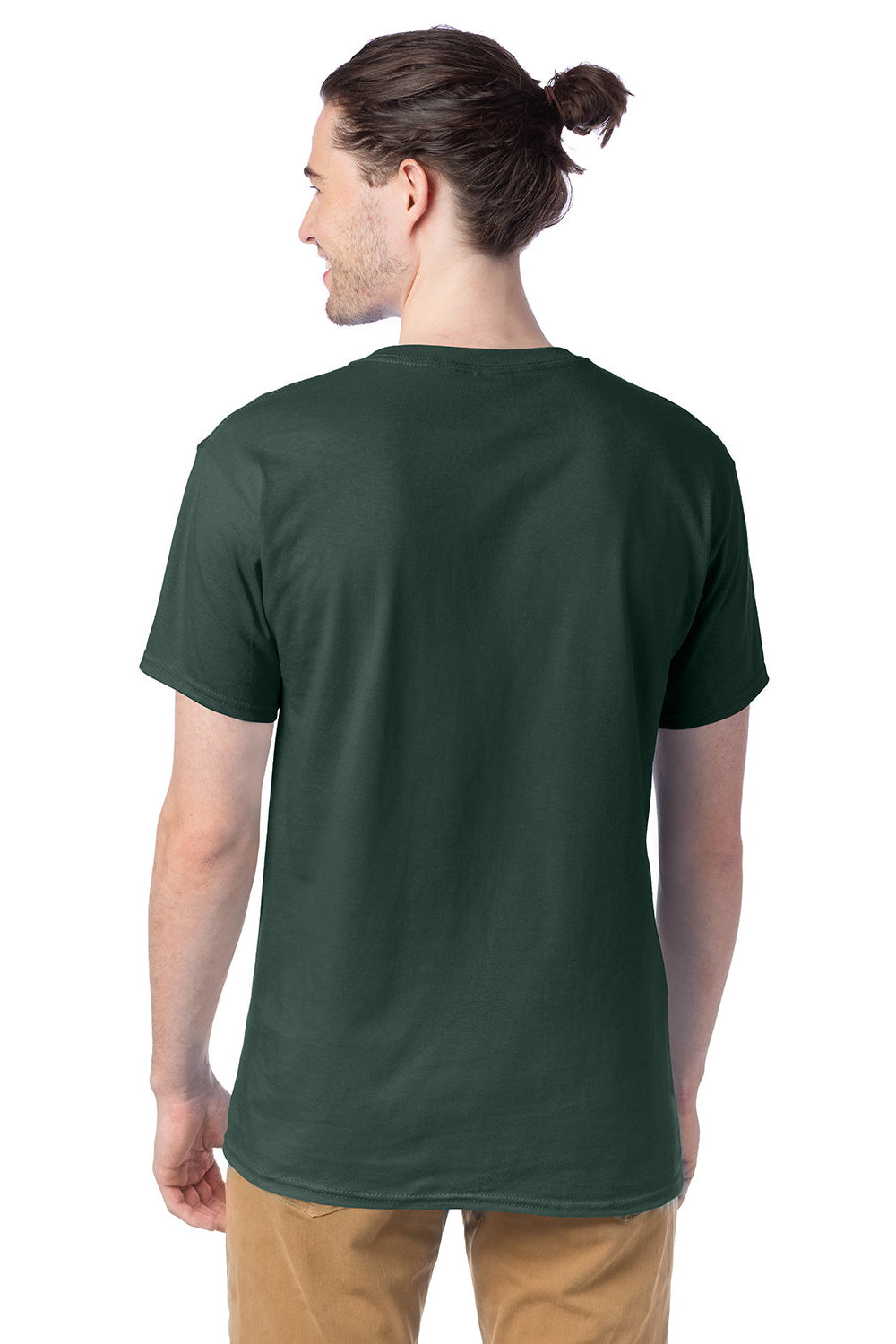 Hanes 5280 Mens ComfortSoft Short Sleeve Crewneck T-Shirt Athletic Dark Green Model Back