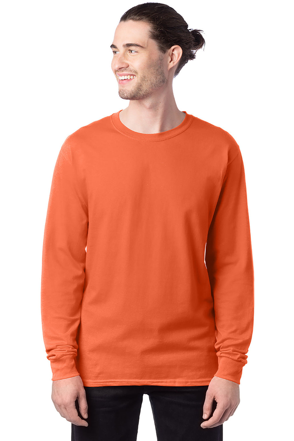 Hanes 5286 Mens ComfortSoft Long Sleeve Crewneck T-Shirt Texas Orange Model Front