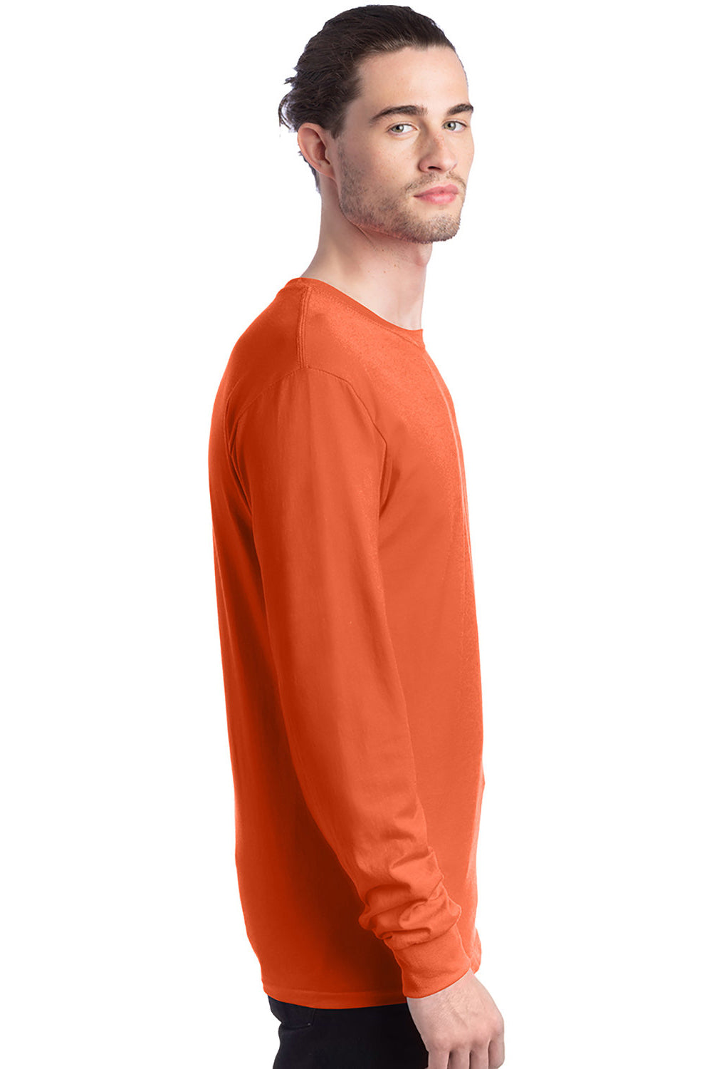 Hanes 5286 Mens ComfortSoft Long Sleeve Crewneck T-Shirt Texas Orange Model Side