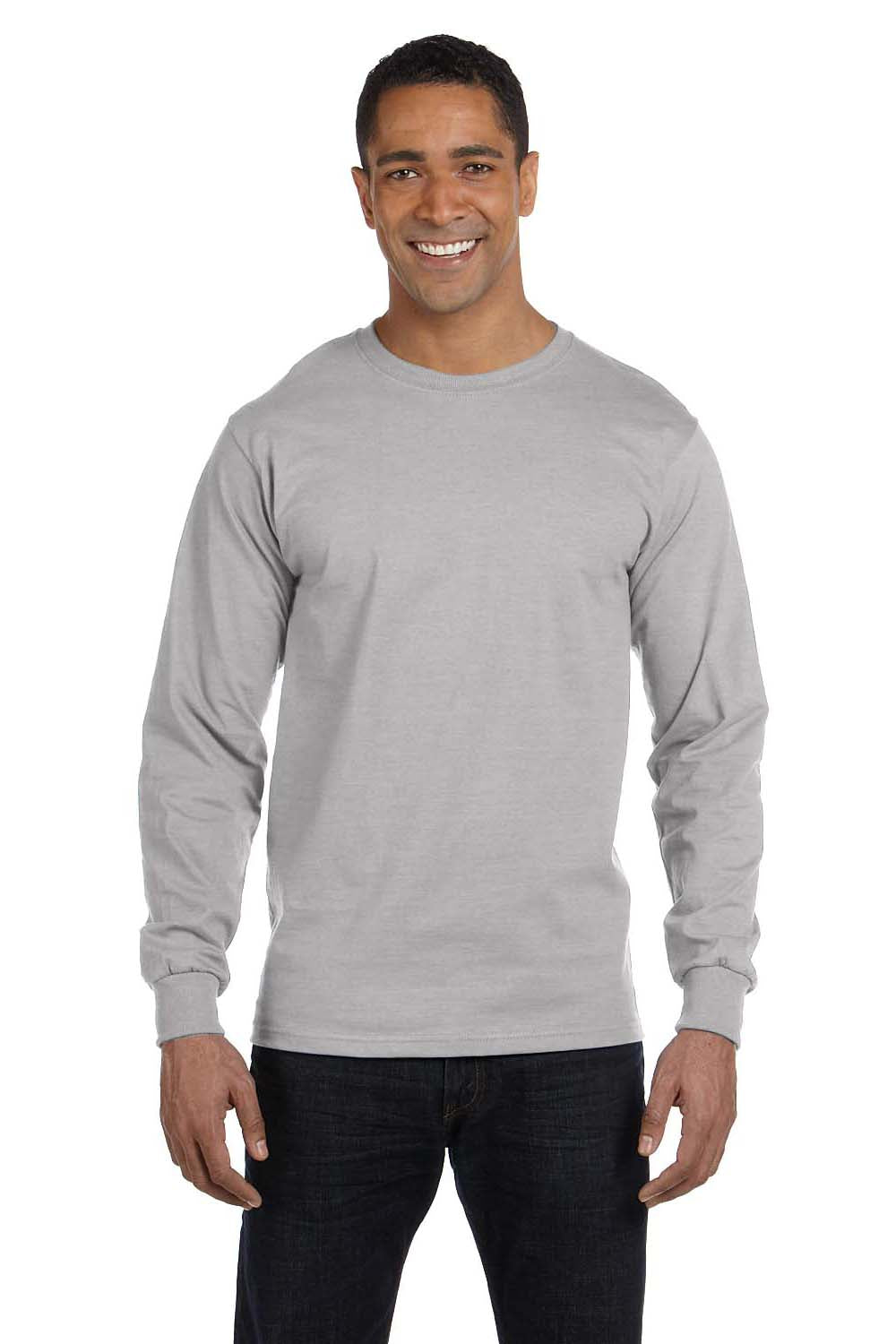 Hanes 5286 Mens ComfortSoft Long Sleeve Crewneck T-Shirt Light Steel Grey Model Front