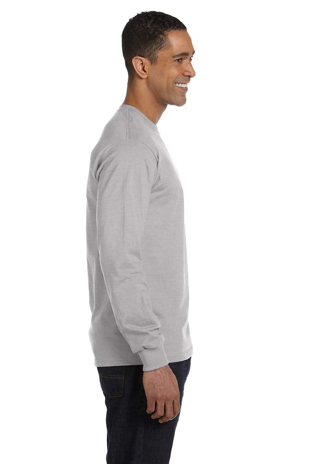 Hanes 5286 Mens ComfortSoft Long Sleeve Crewneck T-Shirt Light Steel Grey Model Side