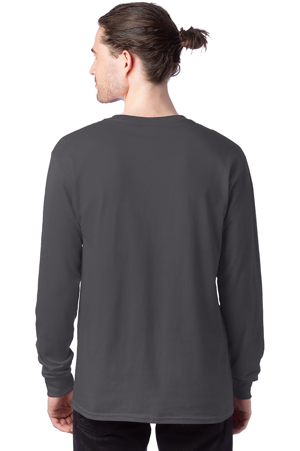 Hanes 5286 Mens ComfortSoft Long Sleeve Crewneck T-Shirt Smoke Grey Model Back