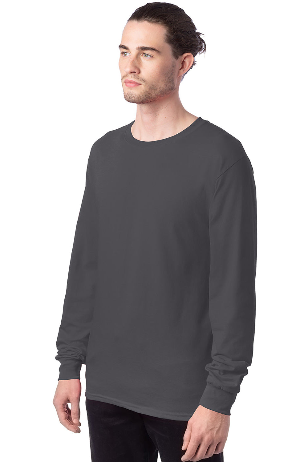 Hanes 5286 Mens ComfortSoft Long Sleeve Crewneck T-Shirt Smoke Grey Model 3Q