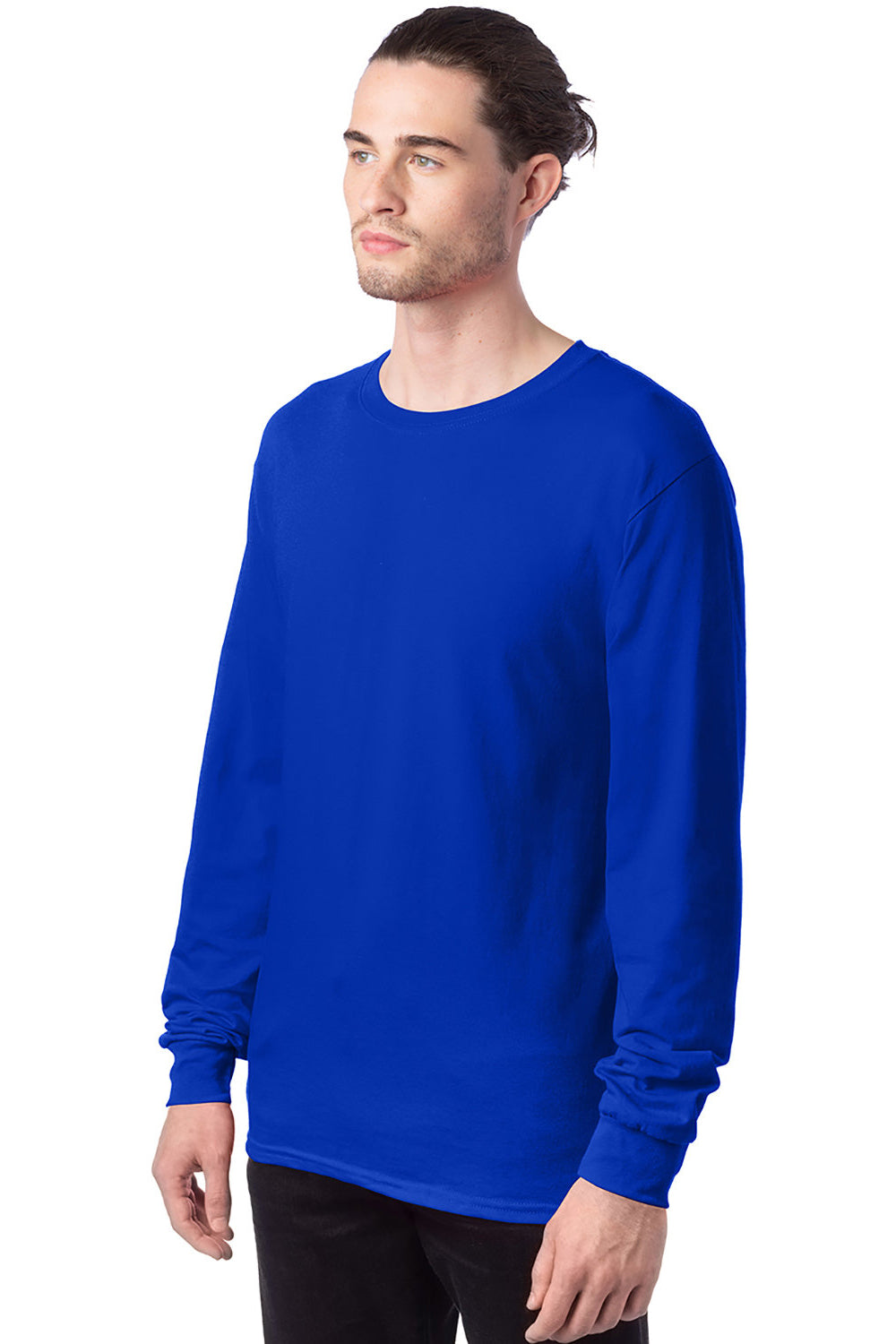 Hanes 5286 Mens ComfortSoft Long Sleeve Crewneck T-Shirt Athletic Royal Blue Model 3Q