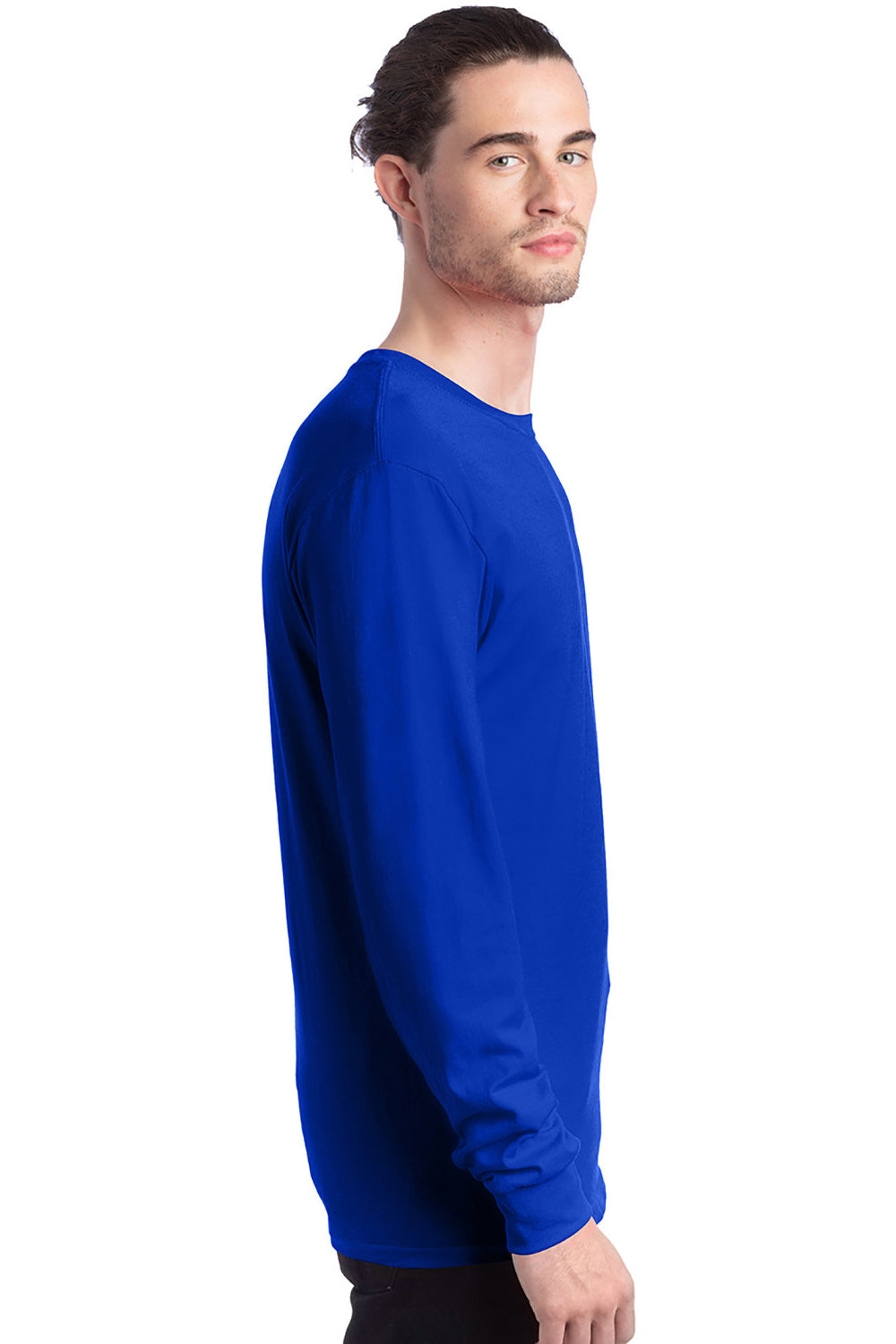 Hanes 5286 Mens ComfortSoft Long Sleeve Crewneck T-Shirt Athletic Royal Blue Model Side