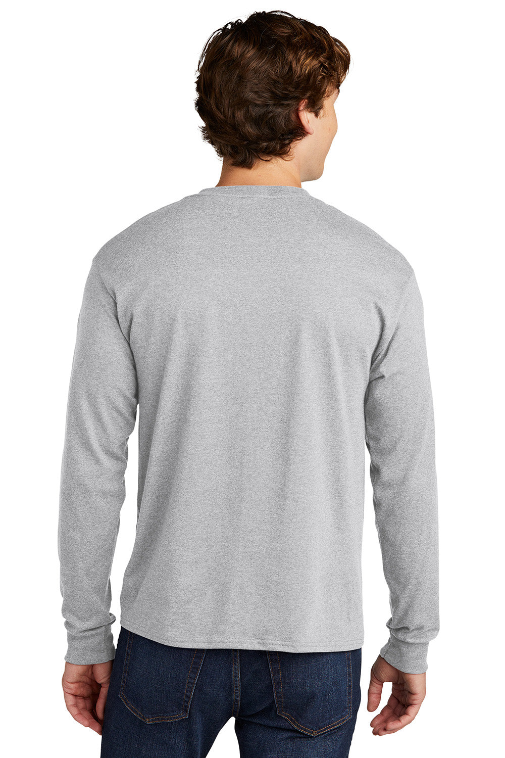 Hanes 5286 Mens ComfortSoft Long Sleeve Crewneck T-Shirt Ash Grey Model Back