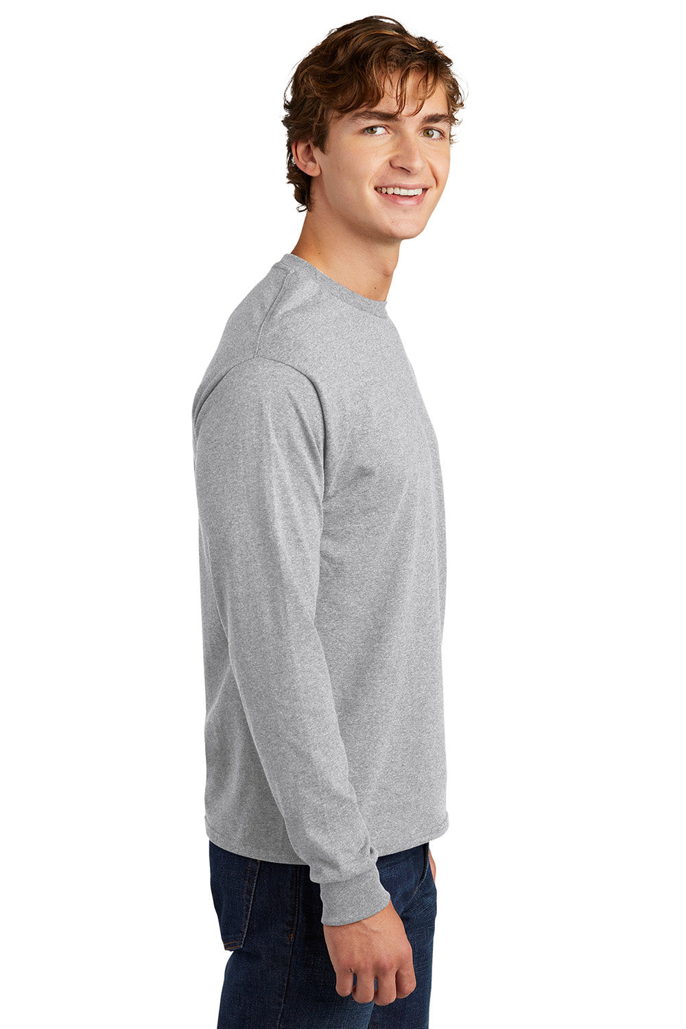 Hanes 5286 Mens ComfortSoft Long Sleeve Crewneck T-Shirt Ash Grey Model Side