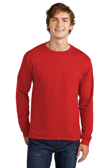 Hanes 5286 Mens ComfortSoft Long Sleeve Crewneck T-Shirt Athletic Red Model Front