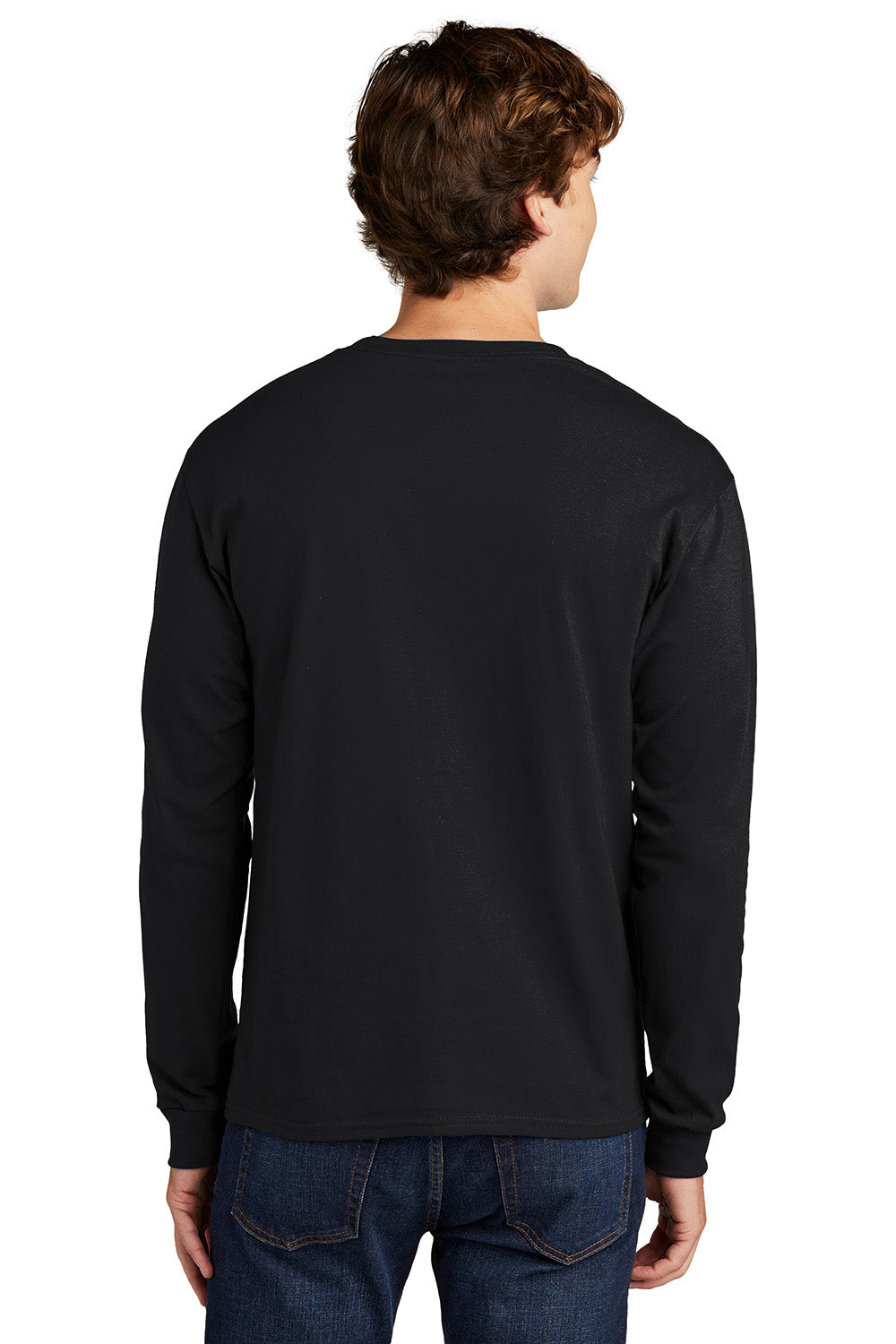 Hanes 5286 Mens ComfortSoft Long Sleeve Crewneck T-Shirt Black Model Back