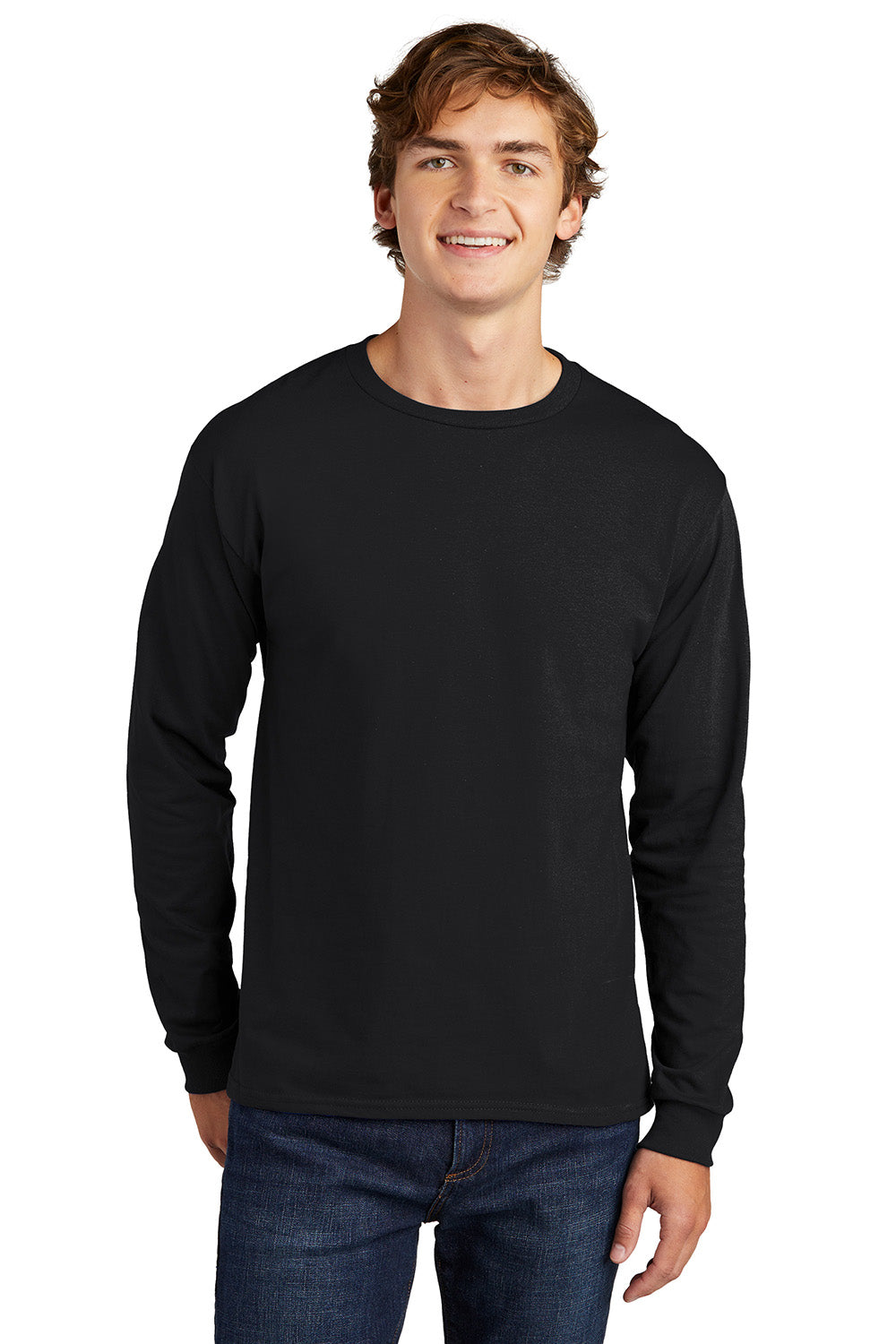 Hanes 5286 Mens ComfortSoft Long Sleeve Crewneck T-Shirt Black Model Front