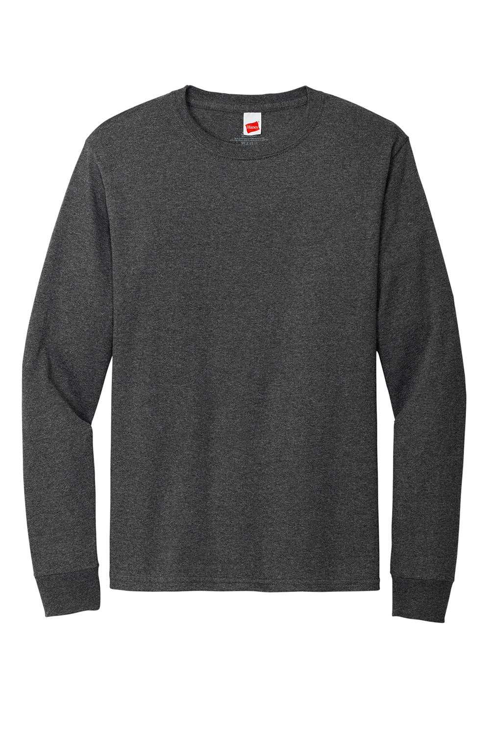 Hanes 5286 Mens ComfortSoft Long Sleeve Crewneck T-Shirt Heather Charcoal Grey Flat Front