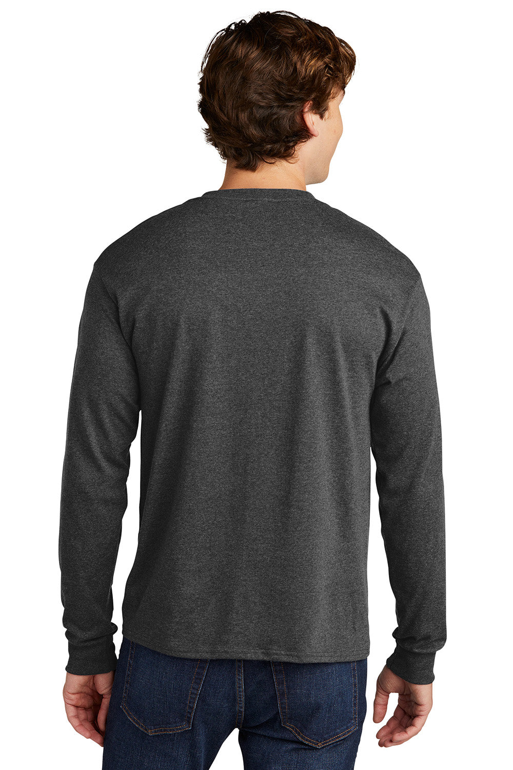 Hanes 5286 Mens ComfortSoft Long Sleeve Crewneck T-Shirt Heather Charcoal Grey Model Back