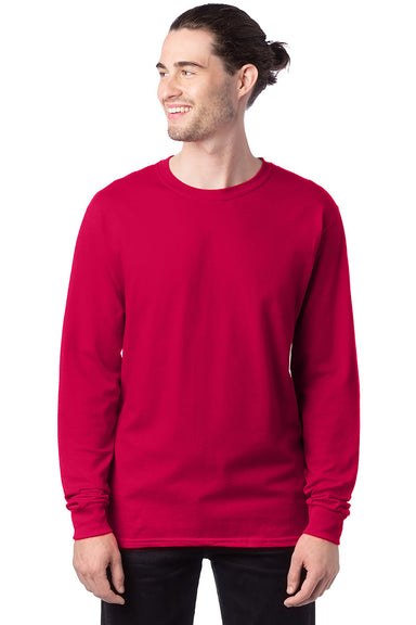 Hanes 5286 Mens ComfortSoft Long Sleeve Crewneck T-Shirt Athletic Crimson Red Model Front