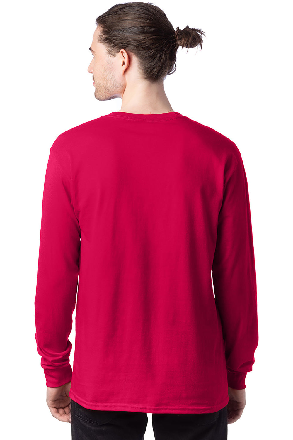 Hanes 5286 Mens ComfortSoft Long Sleeve Crewneck T-Shirt Athletic Crimson Red Model Back