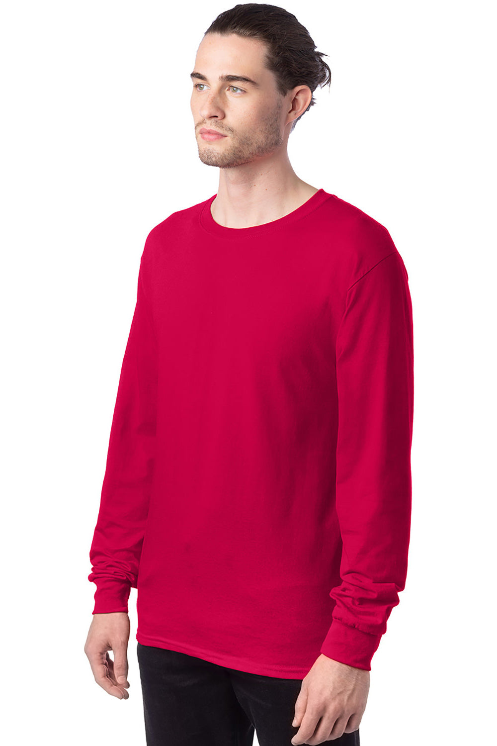 Hanes 5286 Mens ComfortSoft Long Sleeve Crewneck T-Shirt Athletic Crimson Red Model 3Q