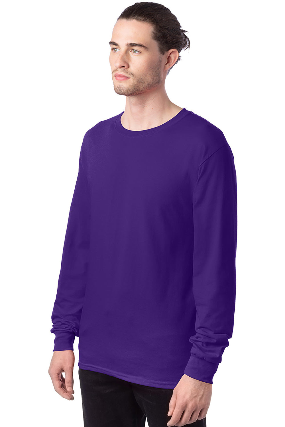 Hanes 5286 Mens ComfortSoft Long Sleeve Crewneck T-Shirt Athletic Purple Model 3Q