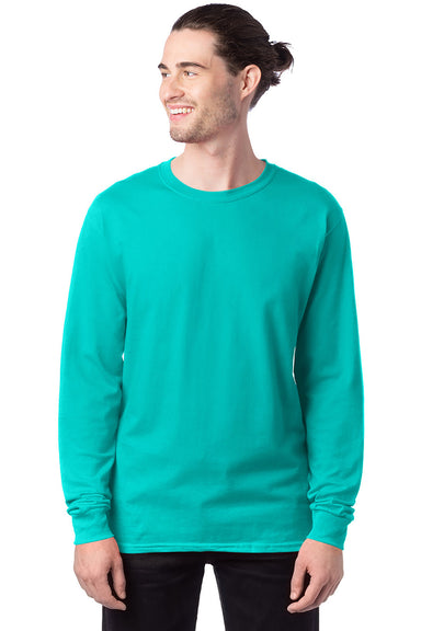 Hanes 5286 Mens ComfortSoft Long Sleeve Crewneck T-Shirt Athletic Teal Green Model Front