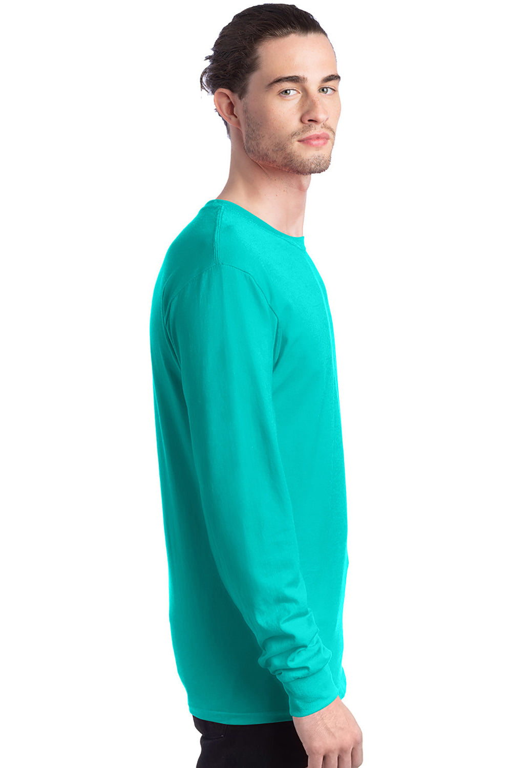 Hanes 5286 Mens ComfortSoft Long Sleeve Crewneck T-Shirt Athletic Teal Green Model Side