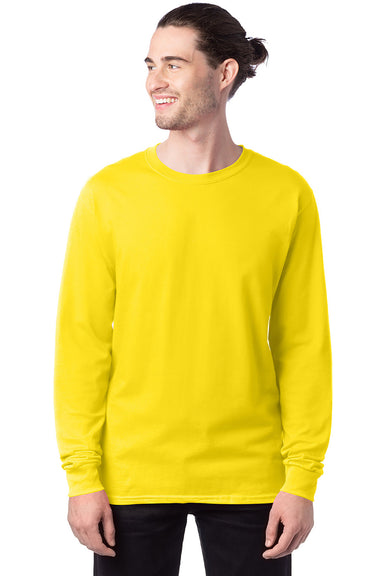 Hanes 5286 Mens ComfortSoft Long Sleeve Crewneck T-Shirt Athletic Yellow Model Front