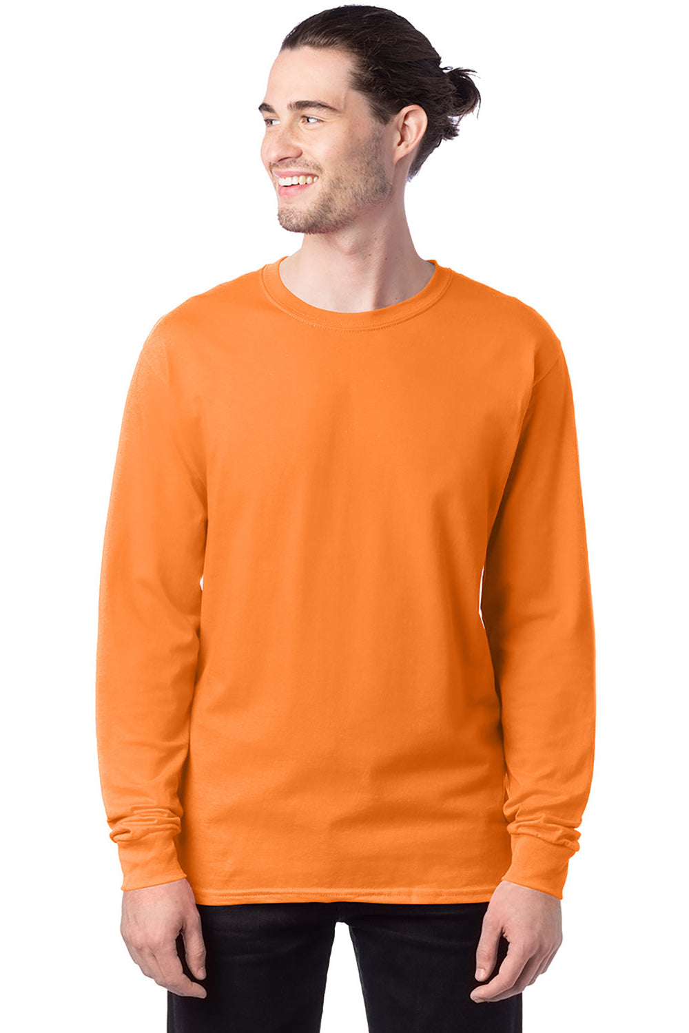 Hanes 5286 Mens ComfortSoft Long Sleeve Crewneck T-Shirt Tennessee Orange Model Front