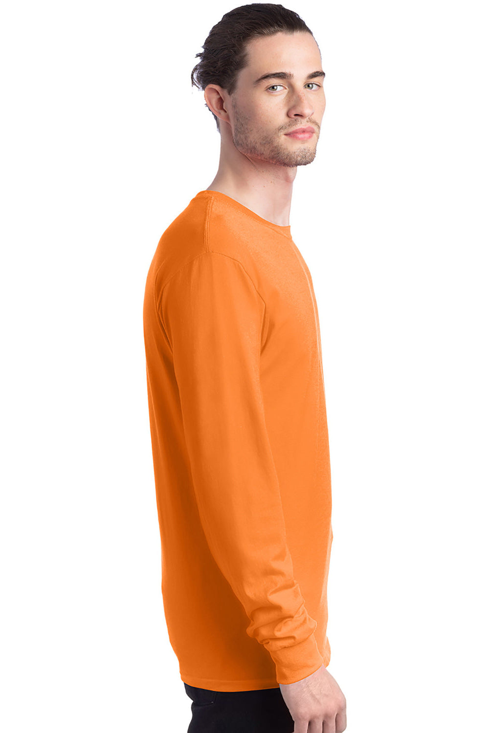 Hanes 5286 Mens ComfortSoft Long Sleeve Crewneck T-Shirt Tennessee Orange Model Side