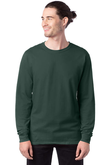 Hanes 5286 Mens ComfortSoft Long Sleeve Crewneck T-Shirt Athletic Dark Green Model Front