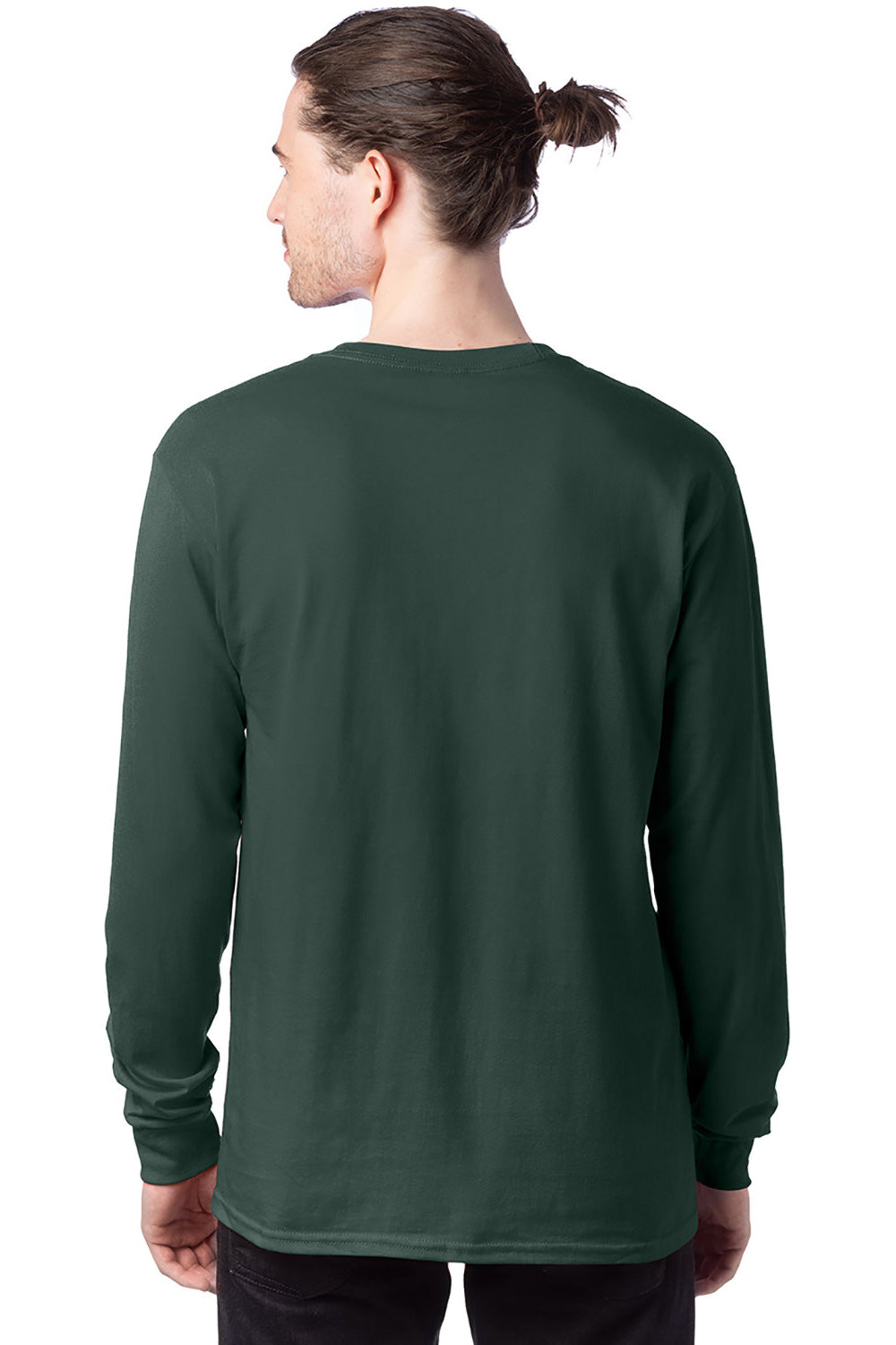 Hanes 5286 Mens ComfortSoft Long Sleeve Crewneck T-Shirt Athletic Dark Green Model Back