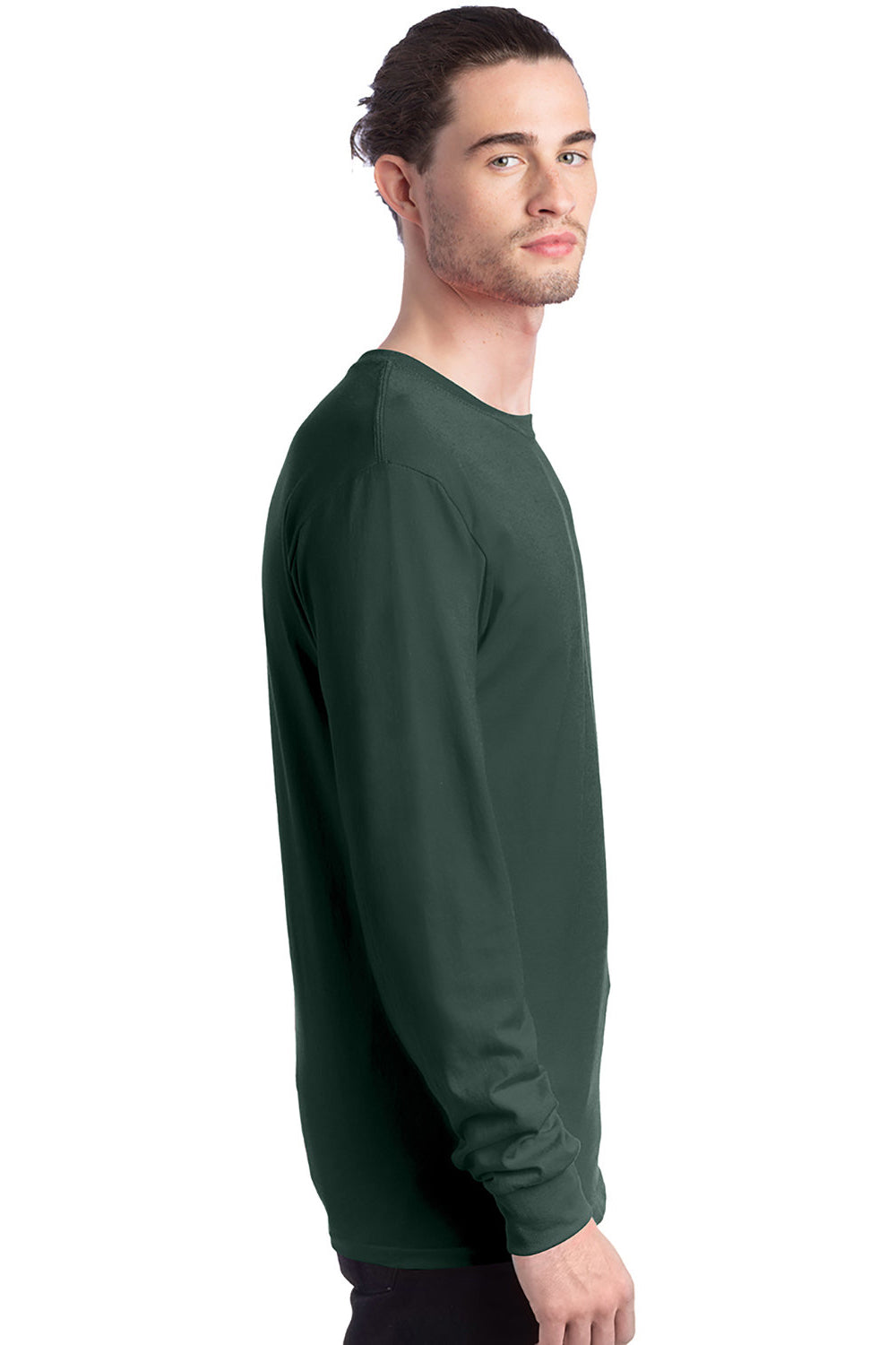 Hanes 5286 Mens ComfortSoft Long Sleeve Crewneck T-Shirt Athletic Dark Green Model Side