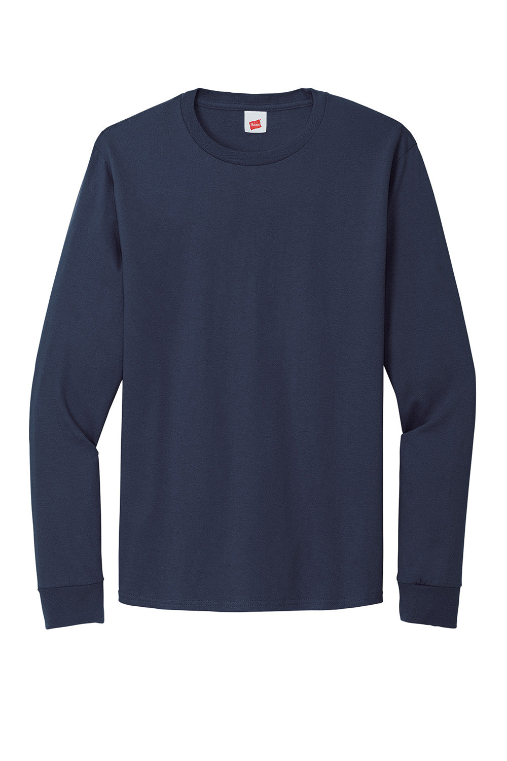 Hanes 5286 Mens ComfortSoft Long Sleeve Crewneck T-Shirt Navy Blue Flat Front