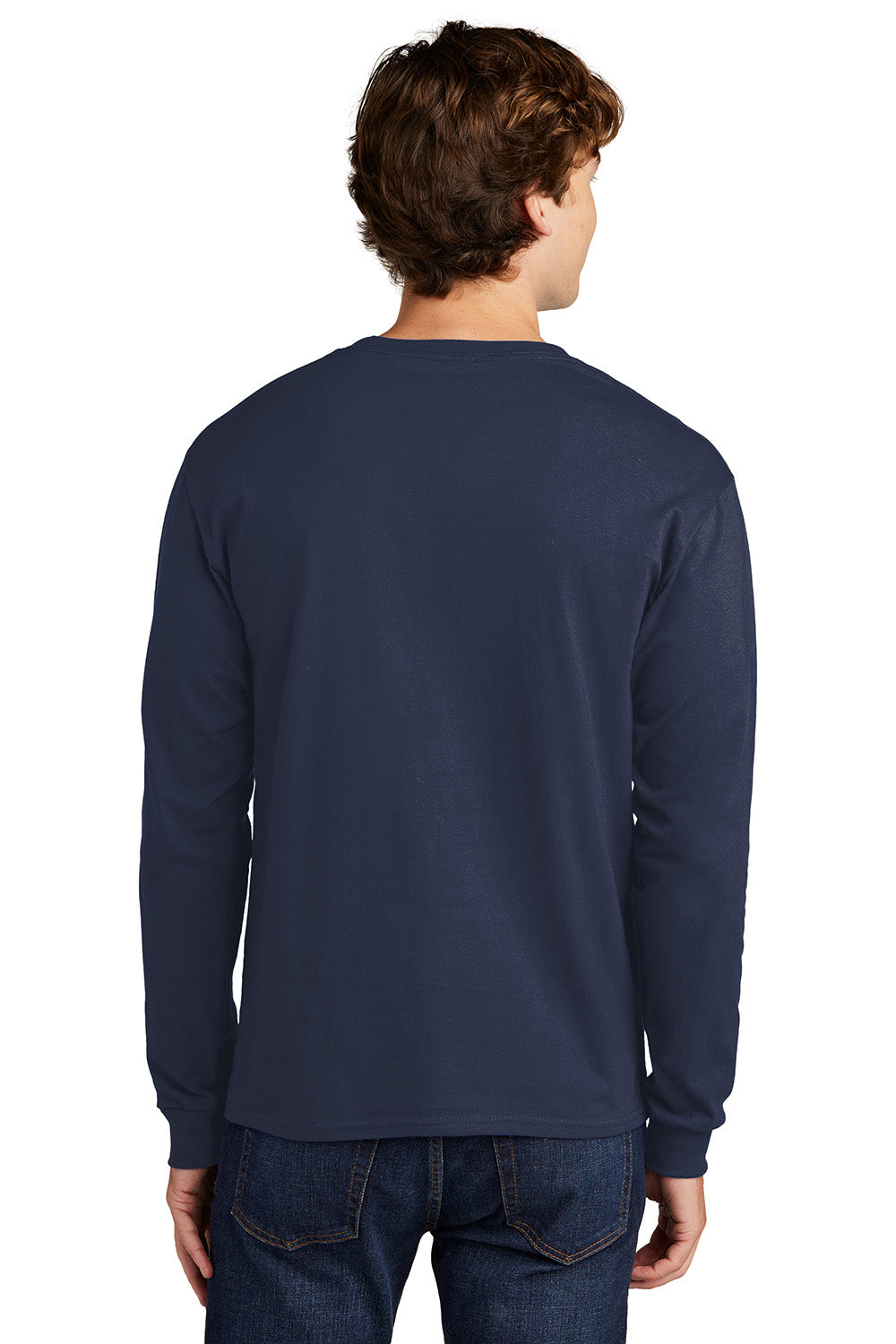 Hanes 5286 Mens ComfortSoft Long Sleeve Crewneck T-Shirt Navy Blue Model Back