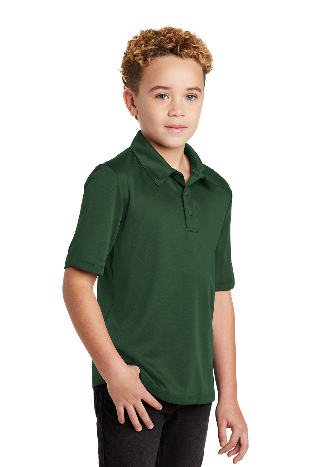 Port Authority Y540 Youth Silk Touch Performance Moisture Wicking Short Sleeve Polo Shirt Dark Green Model 3q