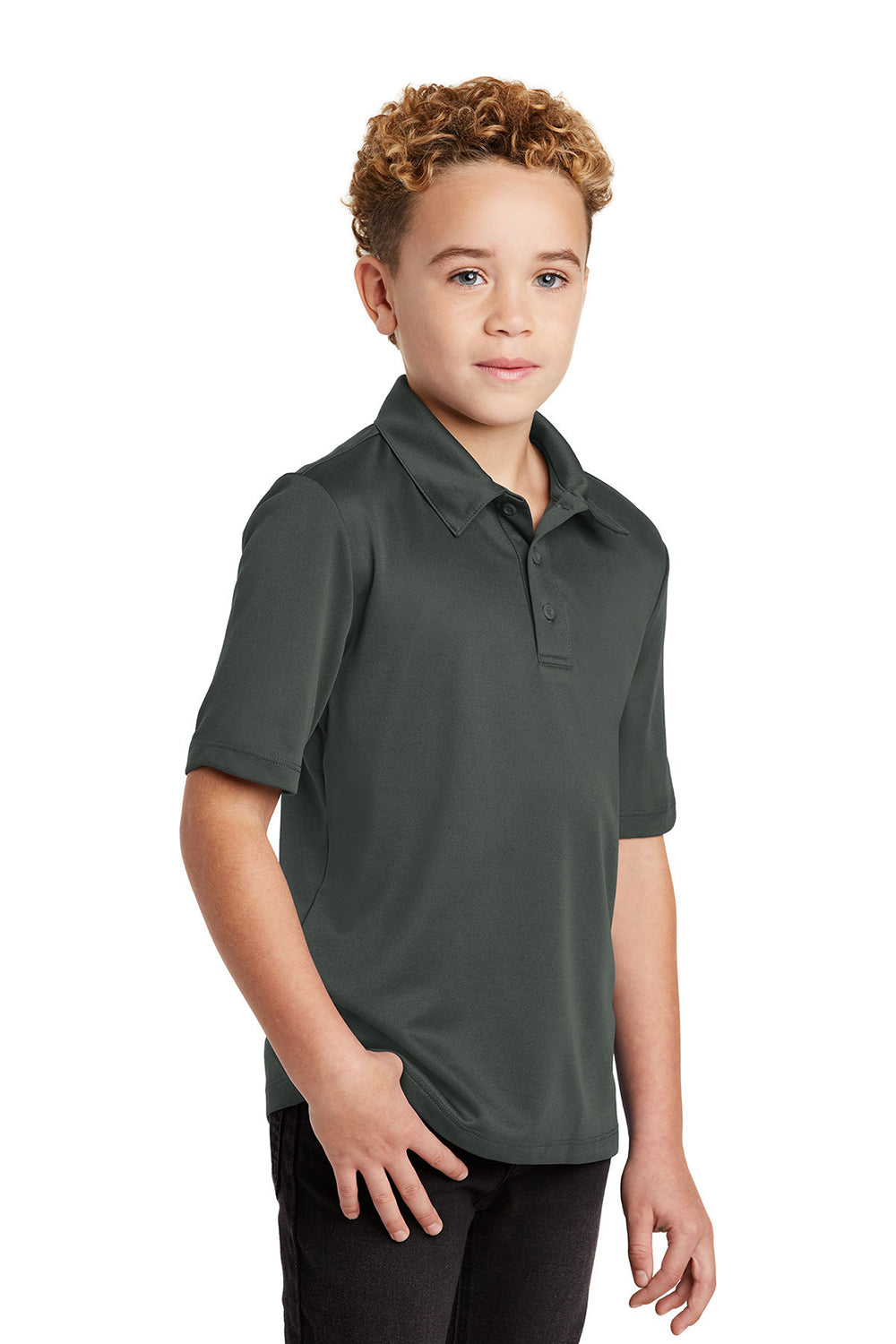 Port Authority Y540 Youth Silk Touch Performance Moisture Wicking Short Sleeve Polo Shirt Steel Grey Model 3q