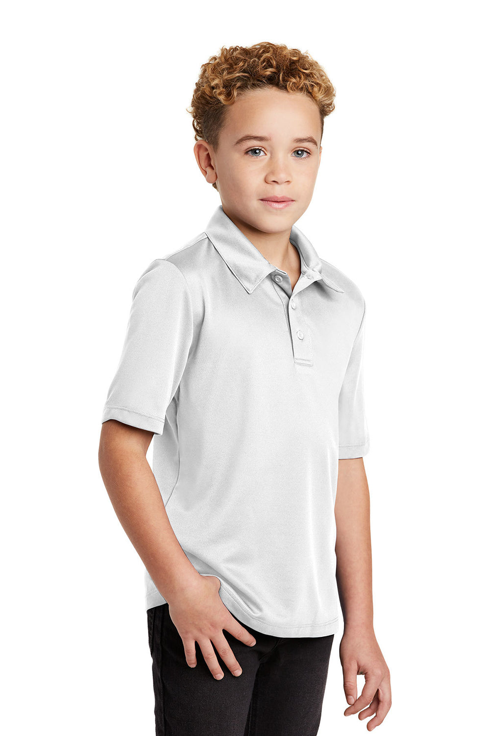 Port Authority Y540 Youth Silk Touch Performance Moisture Wicking Short Sleeve Polo Shirt White Model 3q