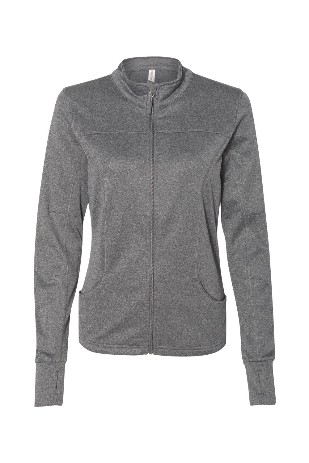 Independent Trading Co. EXP60PAZ Womens Poly Tech Full Zip Track Jacket Heather Gunmetal Grey Flat Front