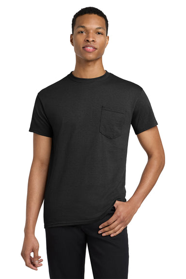 Gildan 5300/G530 Mens Short Sleeve Crewneck T-Shirt w/ Pocket Black Model Front