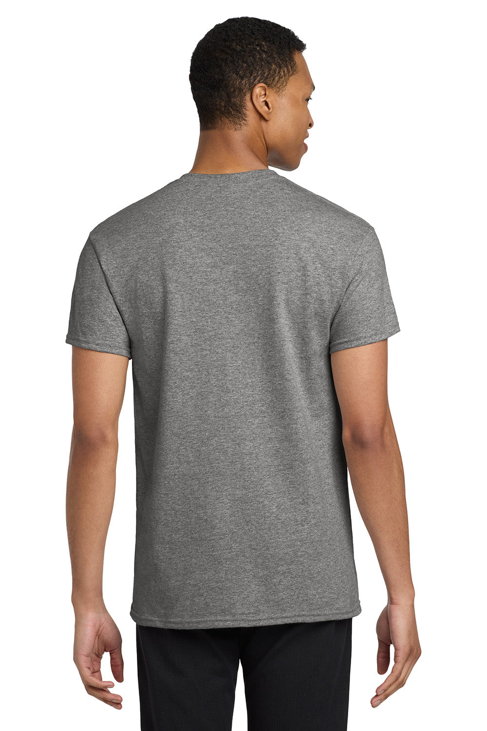 Gildan 5300/G530 Mens Short Sleeve Crewneck T-Shirt w/ Pocket Heather Graphite Grey Model Back