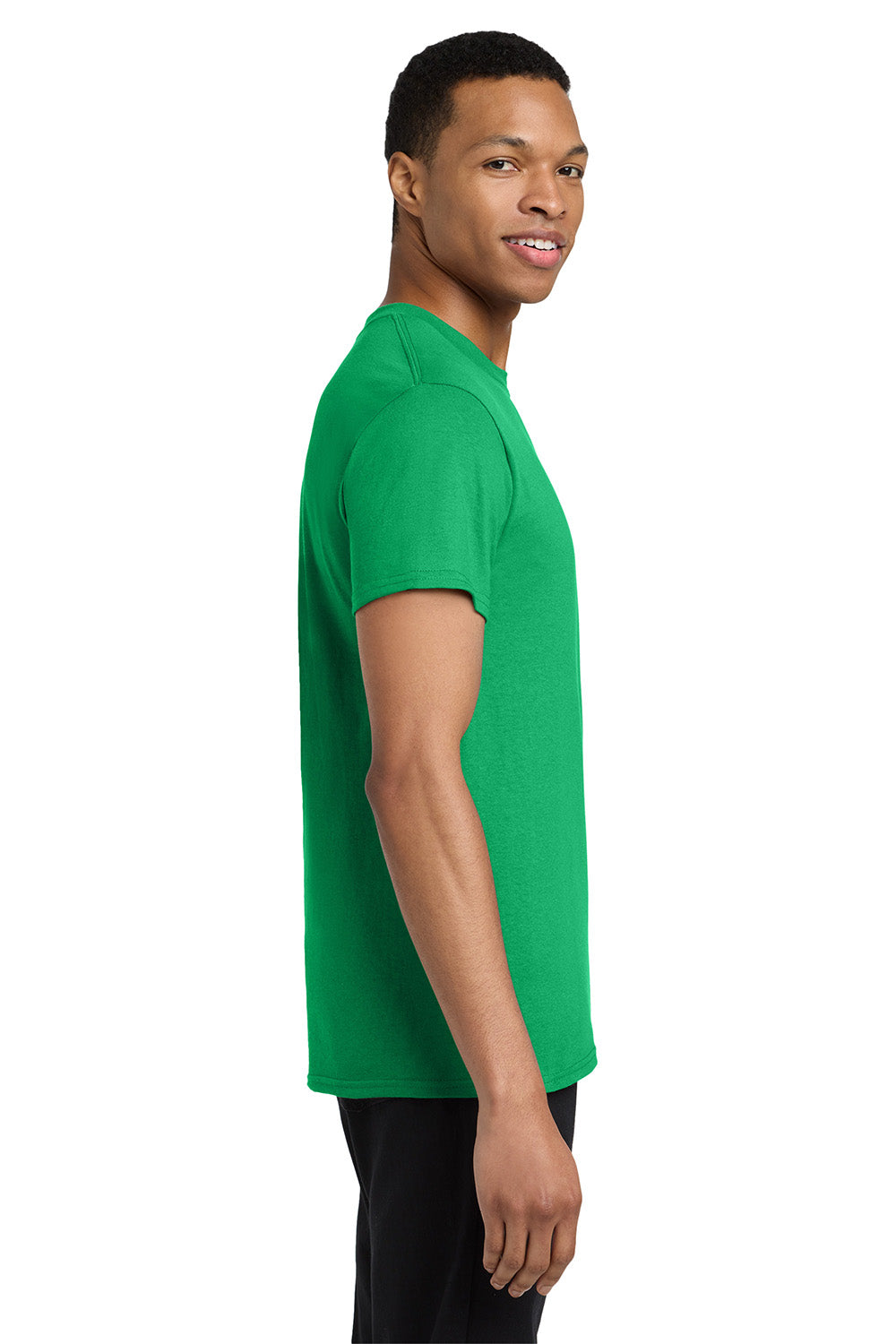 Gildan 5300/G530 Mens Short Sleeve Crewneck T-Shirt w/ Pocket Irish Green Model Side